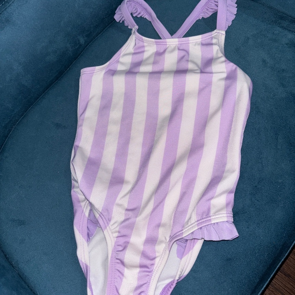 Cat & Jack Lavender and White Striped Swimsuit